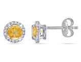 4/5 Carat (ctw) Citrine Halo Earrings in Sterling Silver with Accent Diamonds